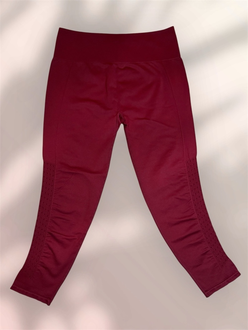 NWOT Fabletics Deep Wine Red High-Waist Textured Side Panel Crop Leggings sz XL